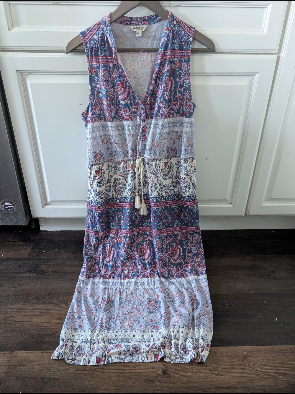 Lucky Brand Bohemian Midi Dress Tassel Tie Boho Print Lightweight Size Small